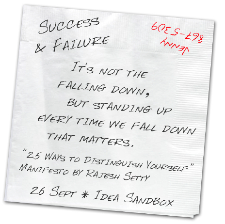 Success & Failure - 'It's not the falling down, but standing up every time we fall down that matters.' - from the '25 Ways to Distinguish Yourself' Manifesto by Rajesh Setty