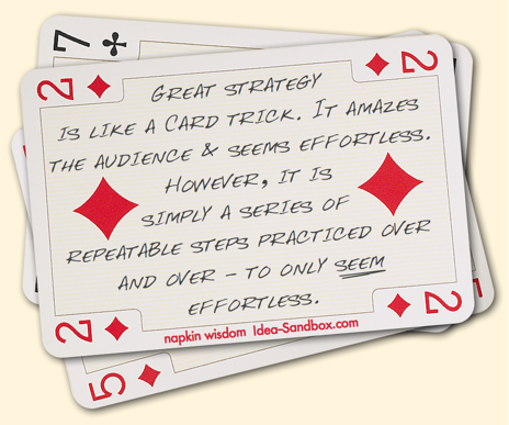 Great strategy is like a card trick. It amazes the audience and seems effortless. However, it is simply a series of repeatable steps practiced over and over - to only SEEM effortless.